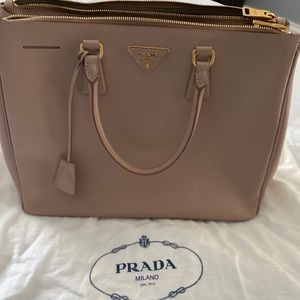 Prada Saffiano Double Zip Lux Tote in Cammeo